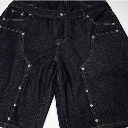 Fake Layered Double-Waist Wide Leg Denim Short Pants WN25667