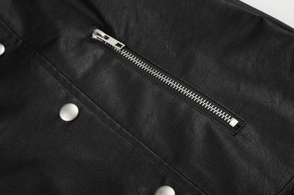 Stand Neck Double Studs Zipper PU Leather Jacket WN28068