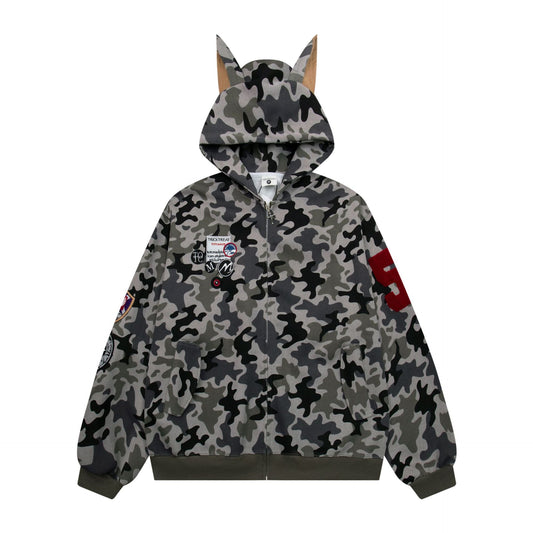 Oversize Camouflage Zipper Hoodie WN13061