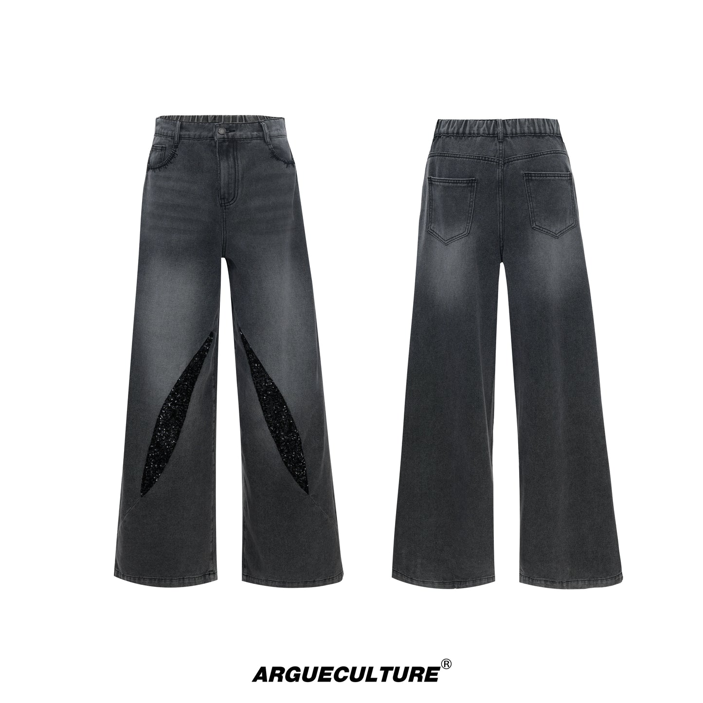 Washed Sequin Damage Straight Denim Jeans WN20670