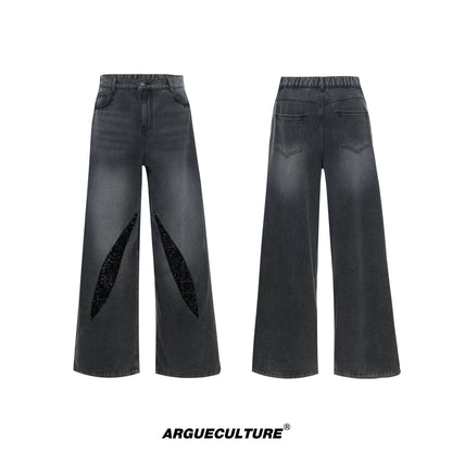 Washed Sequin Damage Straight Denim Jeans WN20670