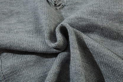 Oversize Frayed Hem Damage Knit Sweater WN11450