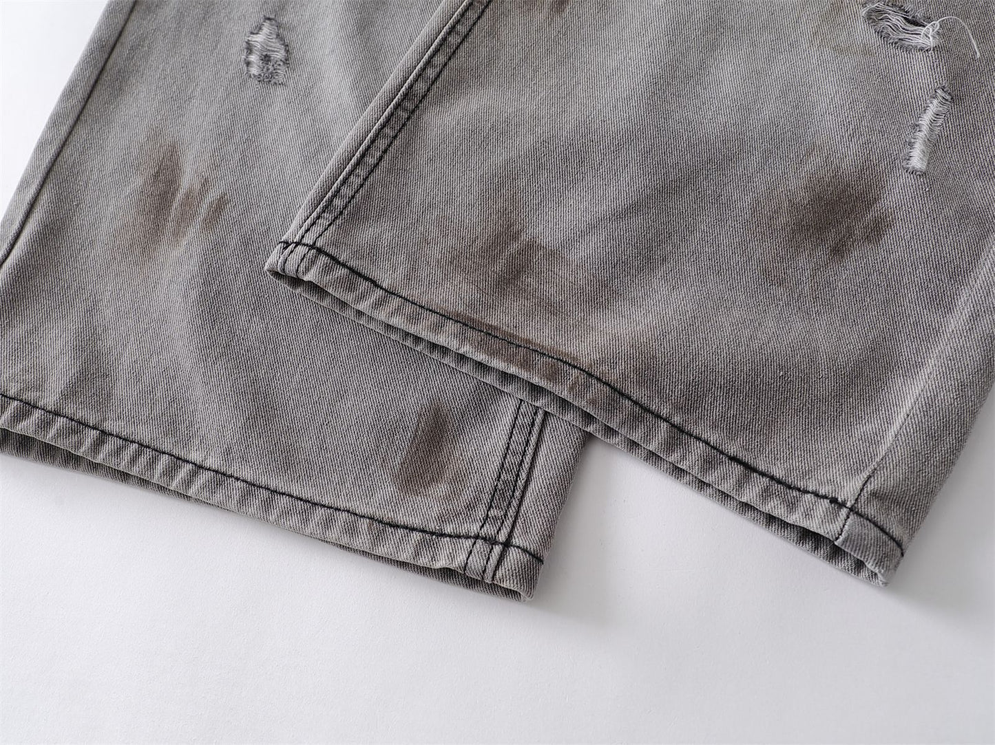 Dirty Washed Ripped Straight Leg Denim Jeans WN26829