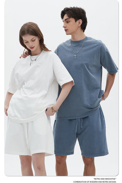 Oversize Washed Short-sleeve-T-shirt & Washed Short Sweatpants Setup WN6633
