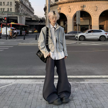 Standing-Neck Large Pocket Jacket & Wide Leg Cargo Pants Setup WN19910