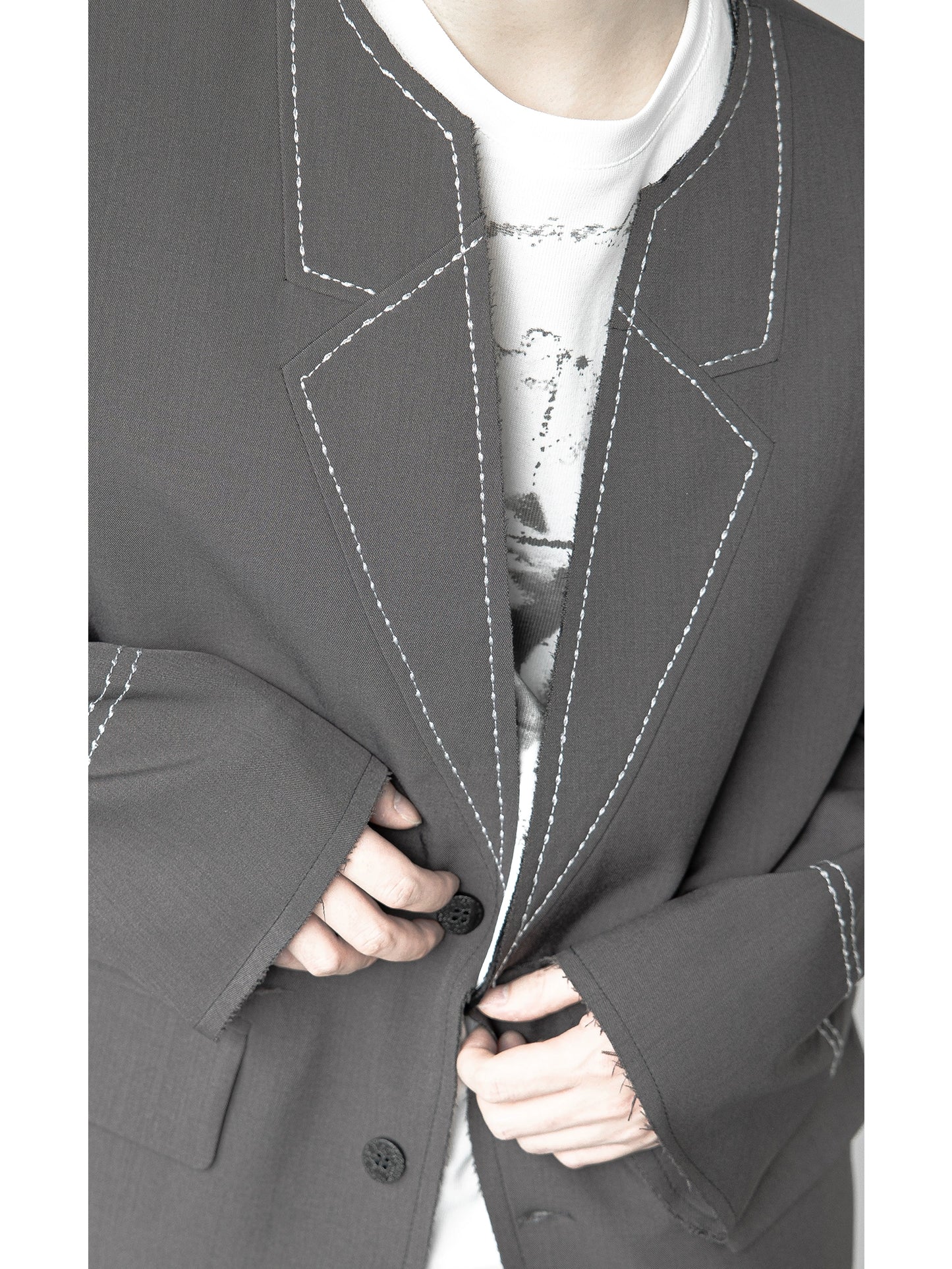 Stitching Collarless Oversize Tailored Jacket WN11835