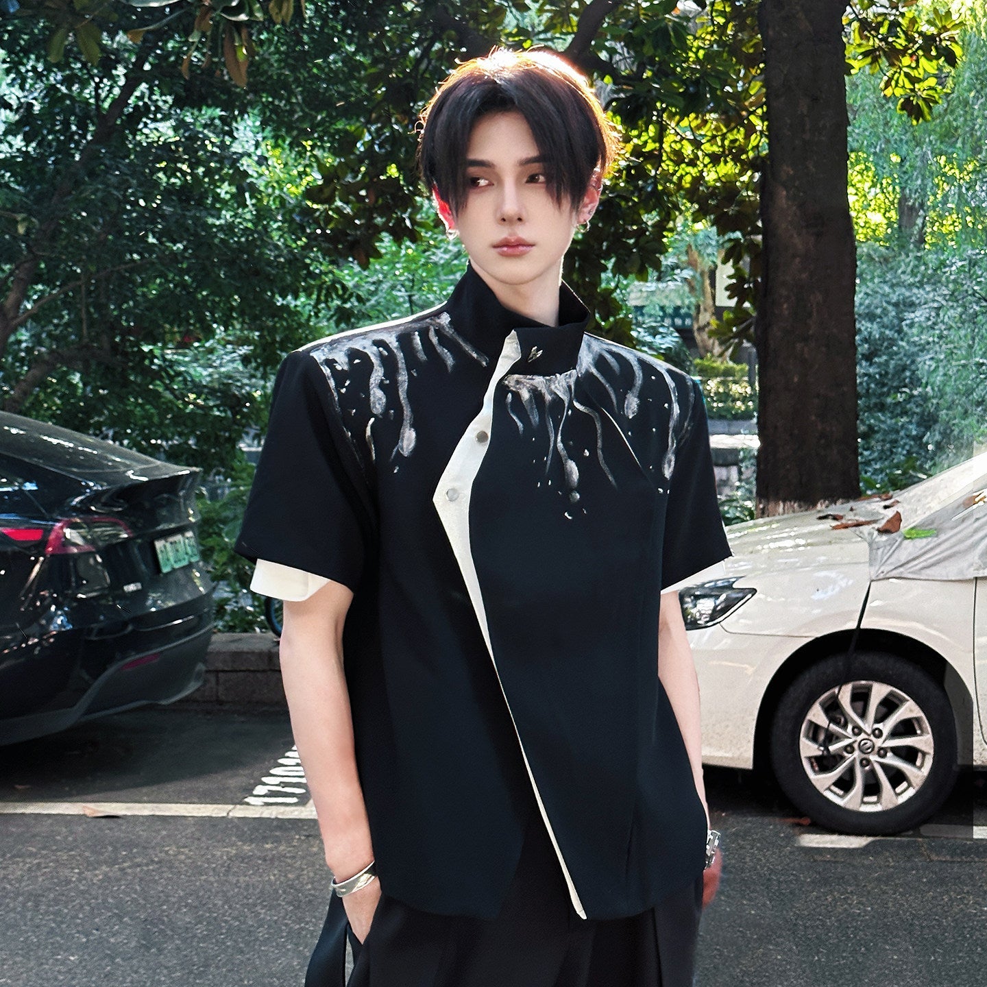 Standing-Collar Short Sleeve Shirt WN25074