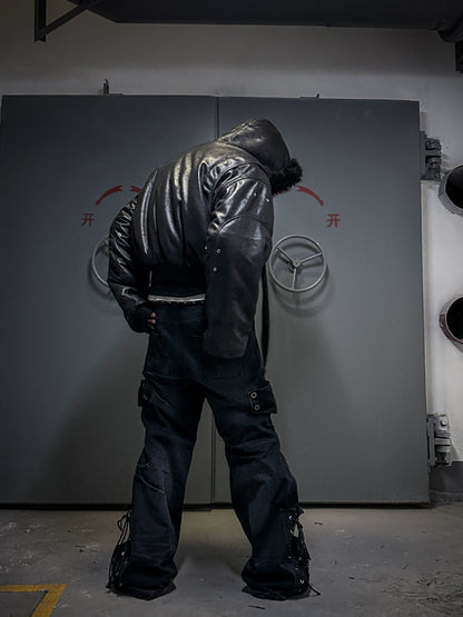 Reversible Fake Fur PU Leather Hooded Puffer Jacket WN20830