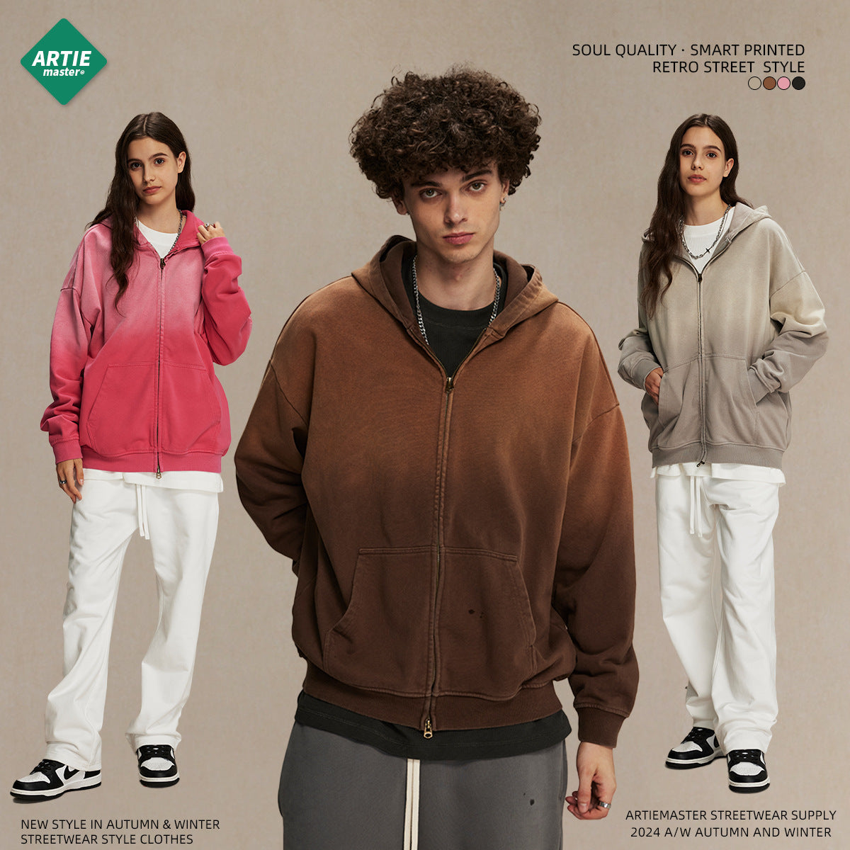 Spray-Dye Washed Oversize Zipper Hoodie WN10009