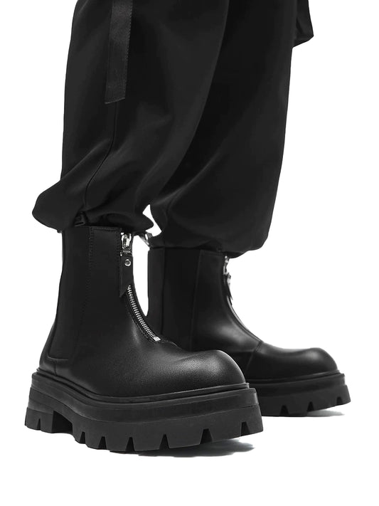 Chunky Sole Leather Zipper Chelsea Boots WN20786
