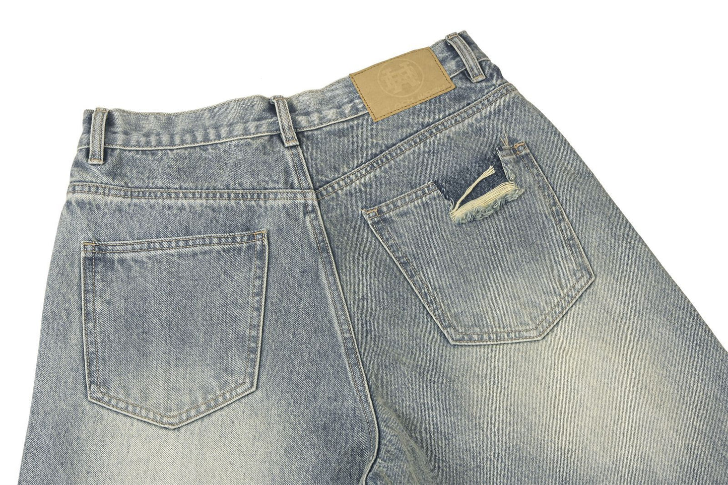 Washed Damage Wide-Leg Straight Denim Jeans WN16206