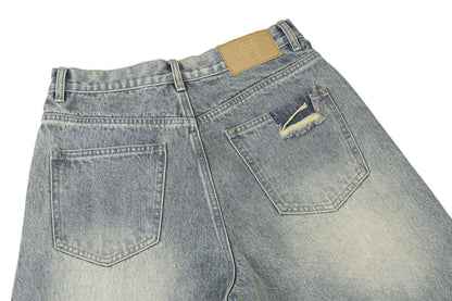 Washed Damage Wide-Leg Straight Denim Jeans WN16206