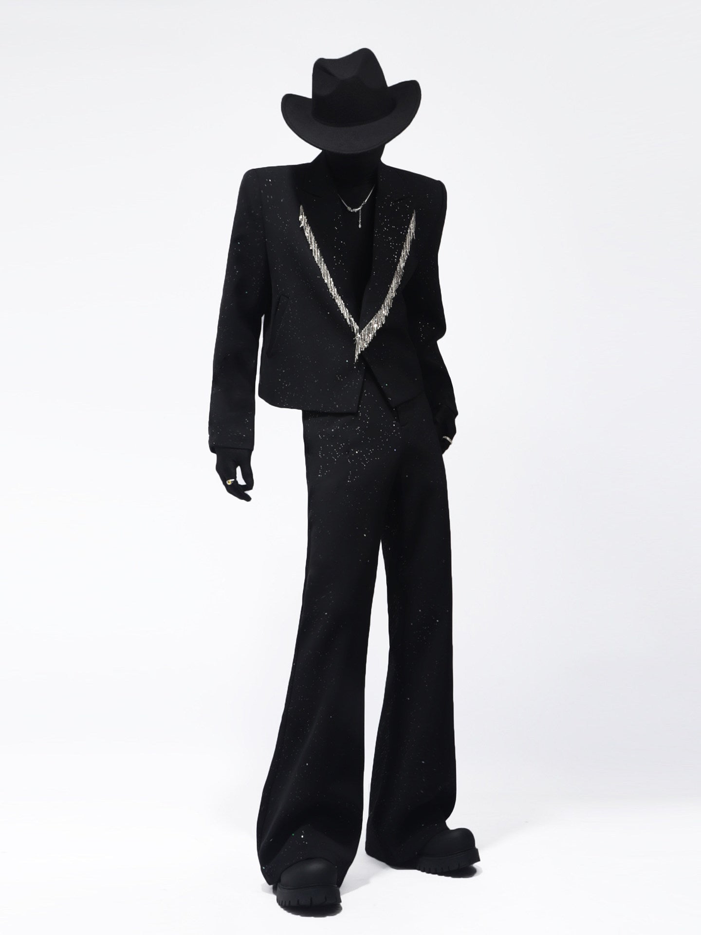 Rhinestone Fringe Design Tailored Jacket & Trousers Setup WN23772