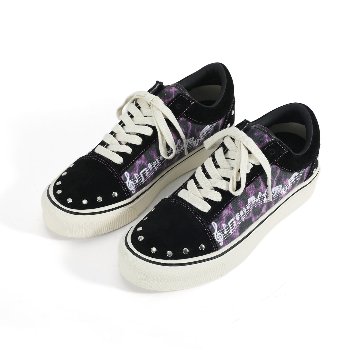 Low-Top Lace-Up Studs Detail Graphic Print Sneakers WN27214