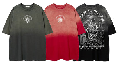 Gradient Gothic Statue Graphic Short Sleeve T-Shirt WN26960