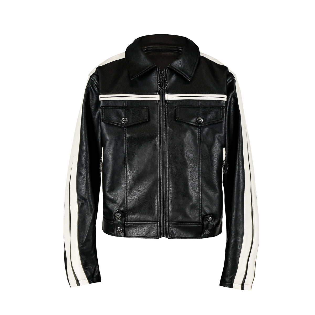 Stripe Embossed PU Leather Jacket WN26663