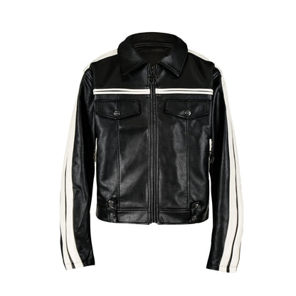 Stripe Embossed PU Leather Jacket WN26663