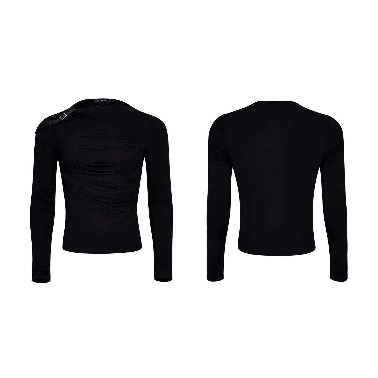 Crinkled PU Leather Design Long Sleeve T-Shirt WN21768