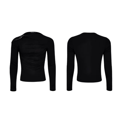 Crinkled PU Leather Design Long Sleeve T-Shirt WN21768