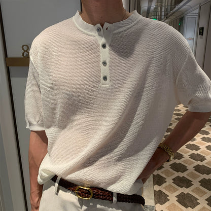 Cooling Linen Knit Henry Neck Short Sleeve T-Shirt WN20468