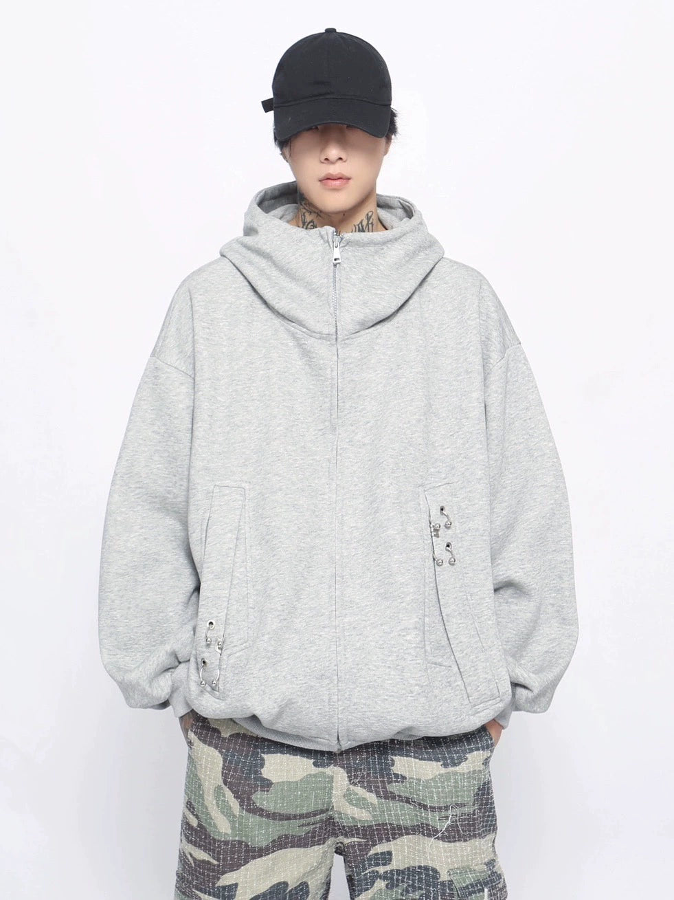 Ring Design Oversize Zipper Hoodie WN10892