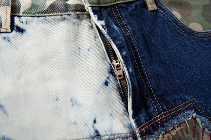 Denim Camouflage Patchwork Multi-Pocket Wide Leg Cargo Pants WN27858