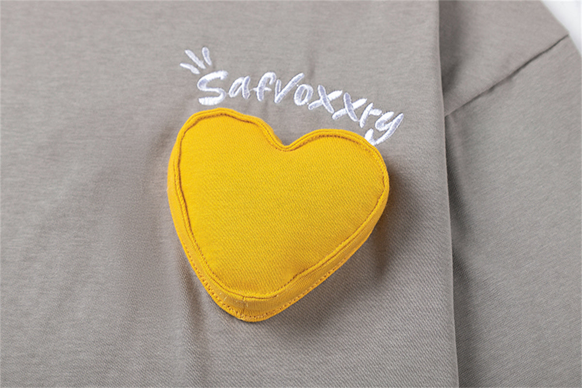 3D Heart Letter Embroidery Short Sleeve T-Shirt WN26923