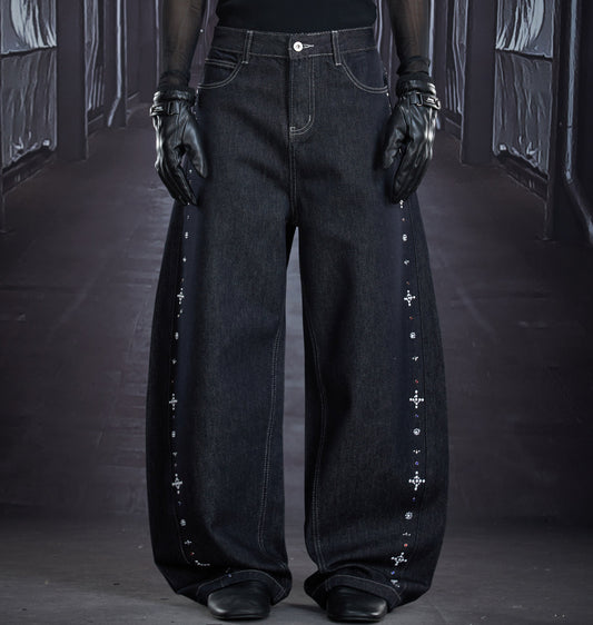 Heavy Craft Bead Curved Denim Jeans WN22854