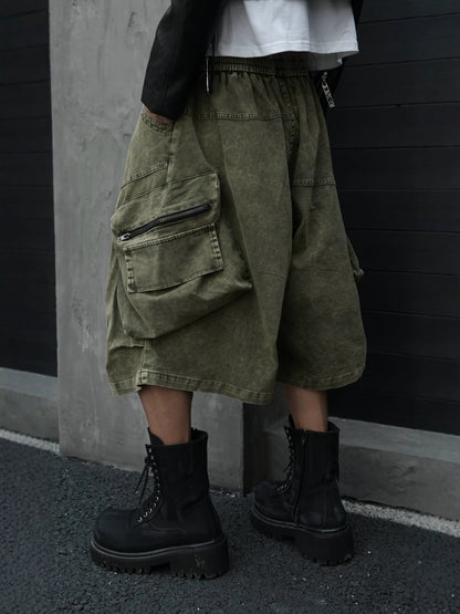 Zipper Multi-Pocket Wide Leg Half Pants WN27861