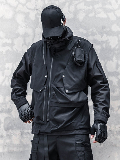 Patchwork Zipper Utility Tactical Short Vest WN22515