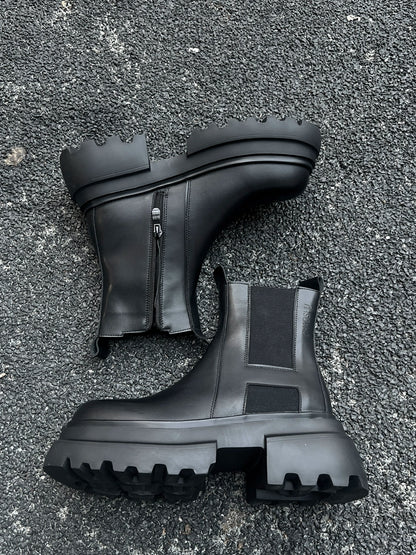 Thick Sole Leather Chelsea Boots WN21250