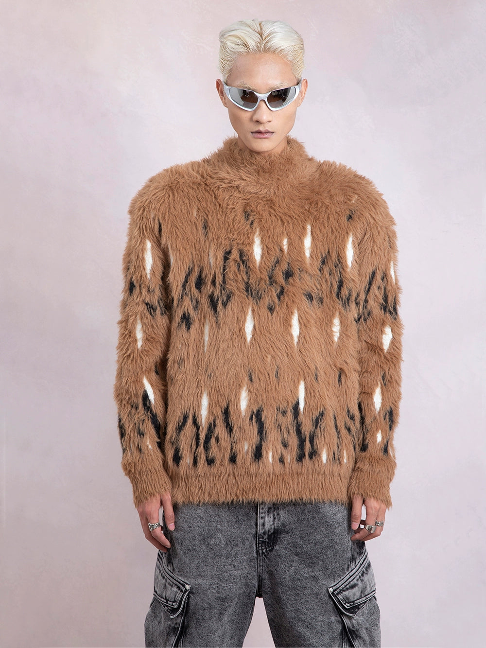 Fake Fur Half-High Neck Thick Knit Sweater WN9348