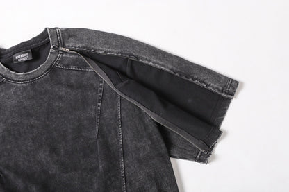 Washed Panel Design Zipper Detail Short Sleeve T-Shirt WN25377