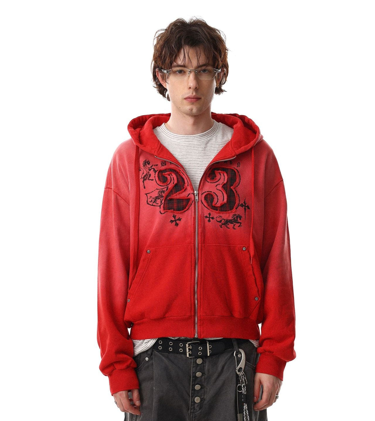 Gradient Number Print Zipper Hoodie WN25524