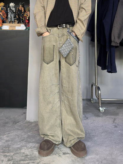 Washed Green Curved Leg Denim Jeans WN22951