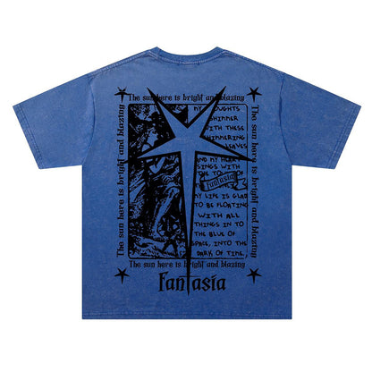 Washed Portrait Starburst Print Oversize Short Sleeve T-Shirt WN26867