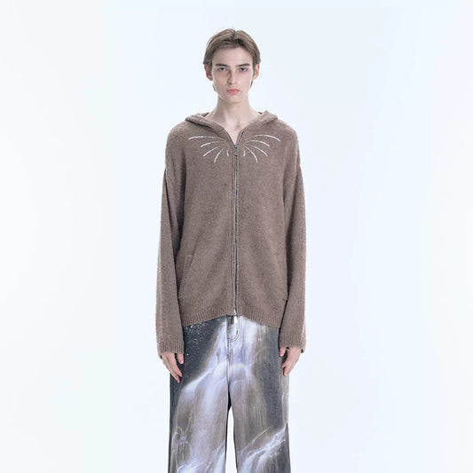Sequin Embroidery Wool Zipper Hoodie WN18949