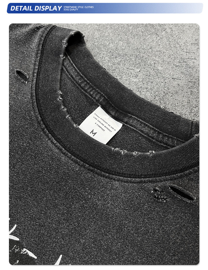 Damage Washed Snake Print Oversize Short Sleeve T-Shirt WN16278