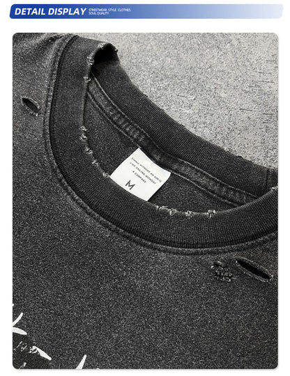 Damage Washed Snake Print Oversize Short Sleeve T-Shirt WN16278