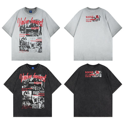 Washed Rock Band Print Short Sleeve T-Shirt WN25485