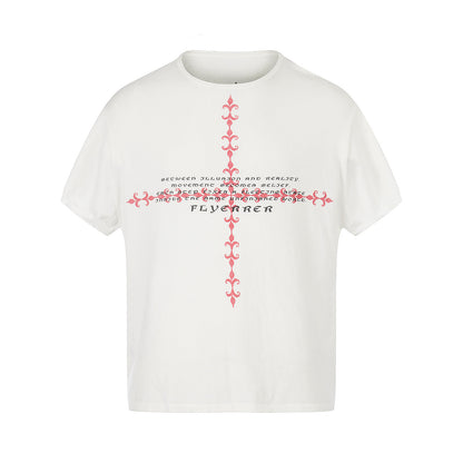 Cross Embroidery Washed Short Sleeve T-Shirt WN27445
