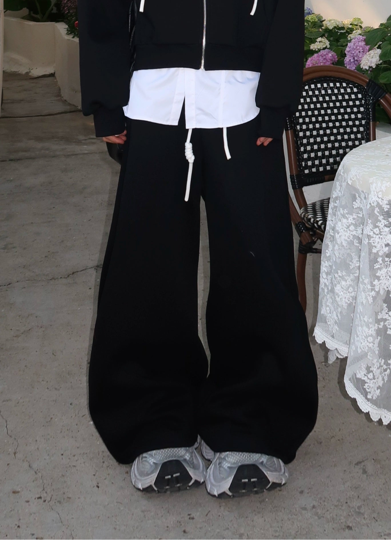 Drawstring Zipper Hoodie & Wide-leg Sweatpants Setup WN19870