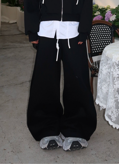 Drawstring Zipper Hoodie & Wide-leg Sweatpants Setup WN19870