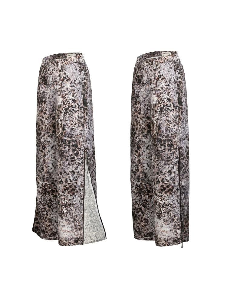 Digital Print Leopard Pattern Denim Jeans WN18992