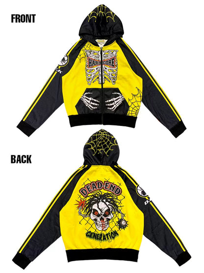 Skull Print Fleece Lining Zipper Hoodie WN22280