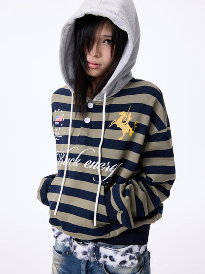 Stripe Print Drawstring Oversize Pullover Hoodie WN27361