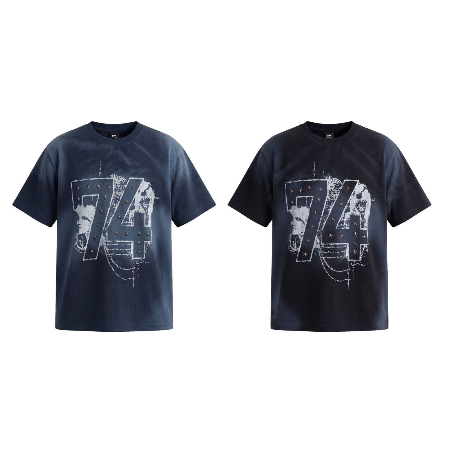 Rivet Wash Damage Cotton Short Sleeve T-Shirt WN25595