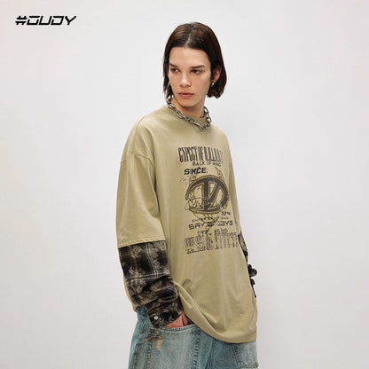Fake Layered Camouflage Patchwork Oversize T-Shirt WN12521