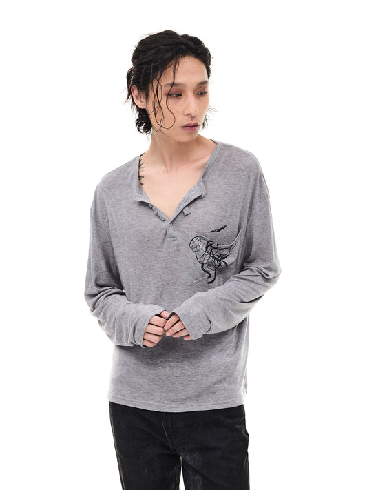 Merino Tencel Soft Henley Neck Long Sleeve T-Shirt WN26682
