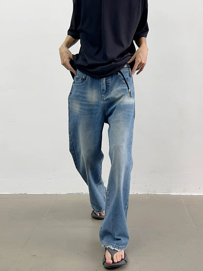 Raw-edge Wide-Leg Straight Denim Jeans WN7363